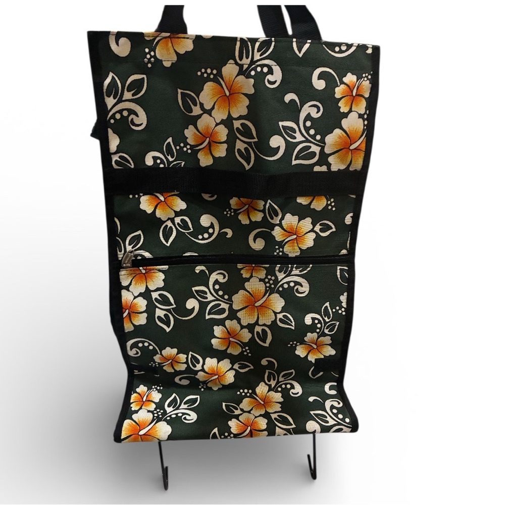 Foldable Rolling Shopping Cart Large Capacity Trolley Reusable Floral Tote Bag